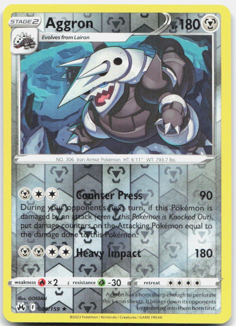 Aggron 089/159 Holo Rare Crown Zenith Pokemon Reverse Holo Near Mint