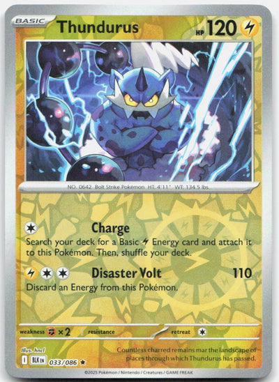 Thundurus Reverse Holo Rare SV: Black Bolt 033/086 NM