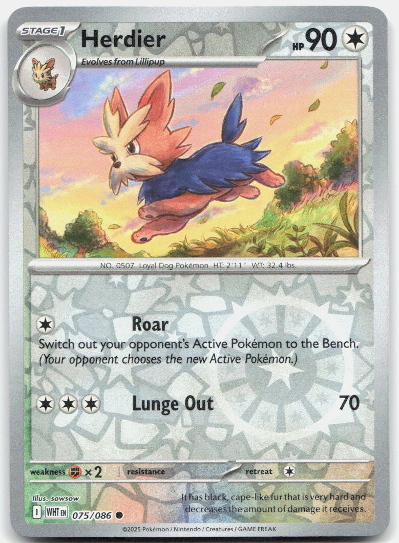 Herdier Reverse Holo Common SV: White Flare 075/086 NM