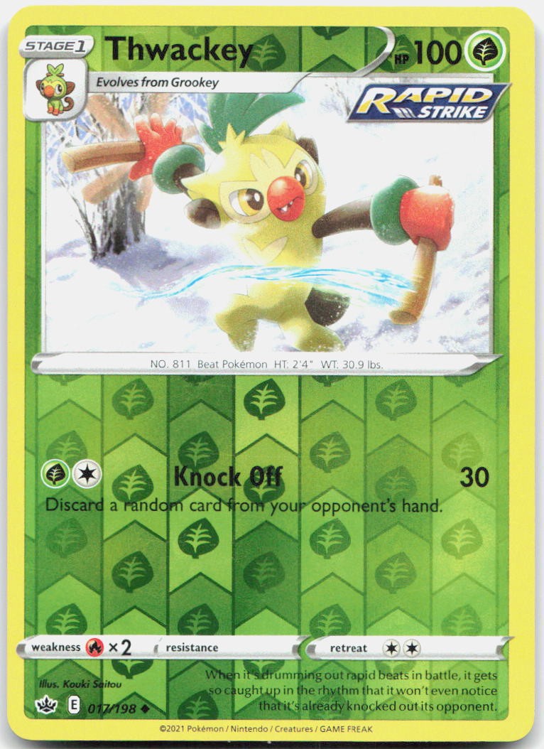 Thwackey 017/198 Uncommon Chilling Reign Pokemon Reverse Holo Near Mint