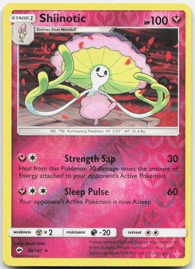 Shiinotic 98/147 Rare Burning Shadows Pokemon Reverse Holo Damaged