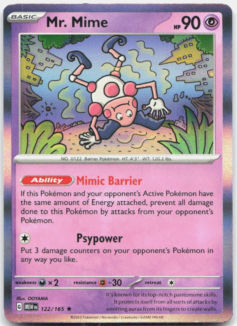 Mr. Mime 122/165 Rare 151 Pokemon Holo Near Mint