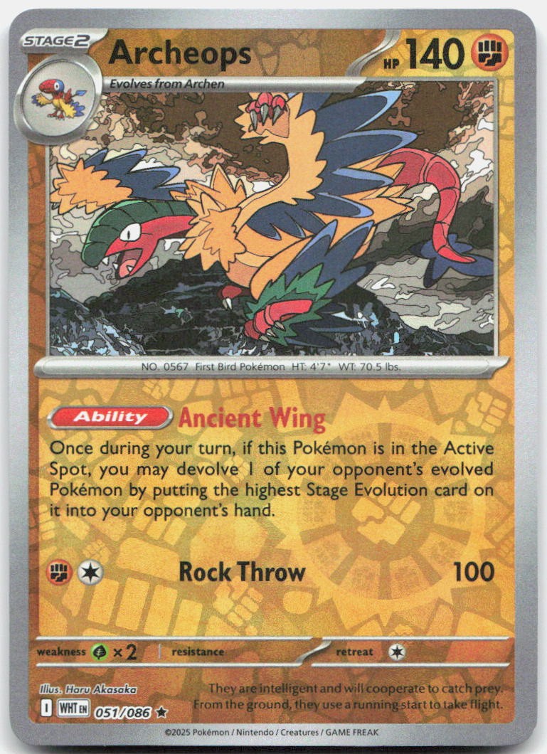 Archeops 051/086 Rare White Flare Pokemon Reverse Holo Near Mint