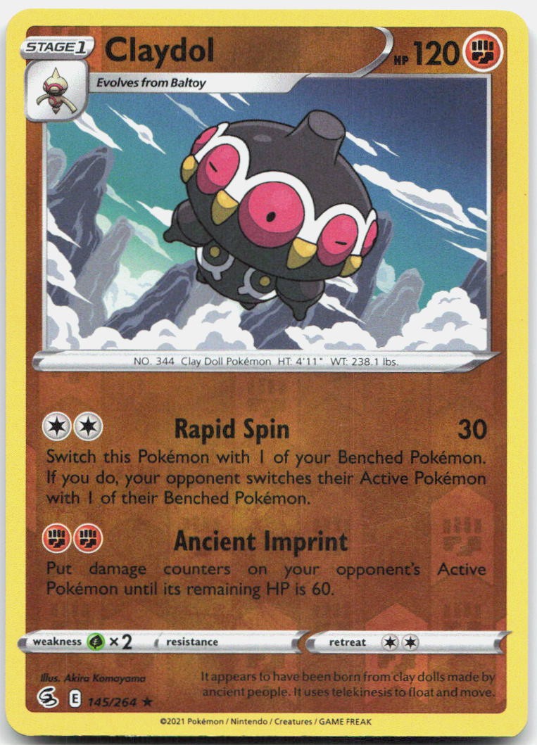 Claydol 145/264 Rare Fusion Strike Pokemon Reverse Holo Near Mint