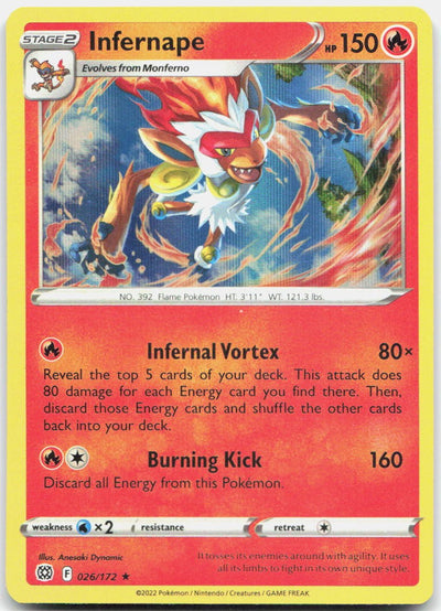 Infernape 026/172 Holo Rare Brilliant Stars Pokemon Holo Near Mint