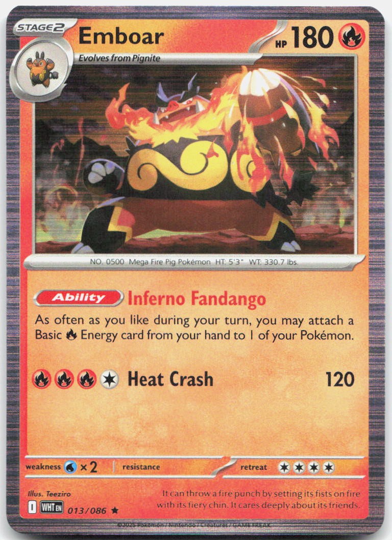 Emboar 013/086 Holo Rare White Flare Pokemon Near Mint