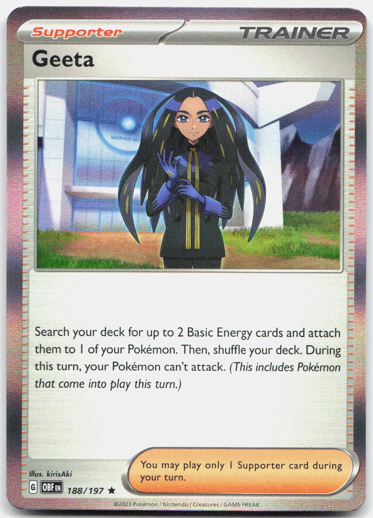 Geeta 188/197 Rare Obsidian Flames Pokemon Holo Near Mint