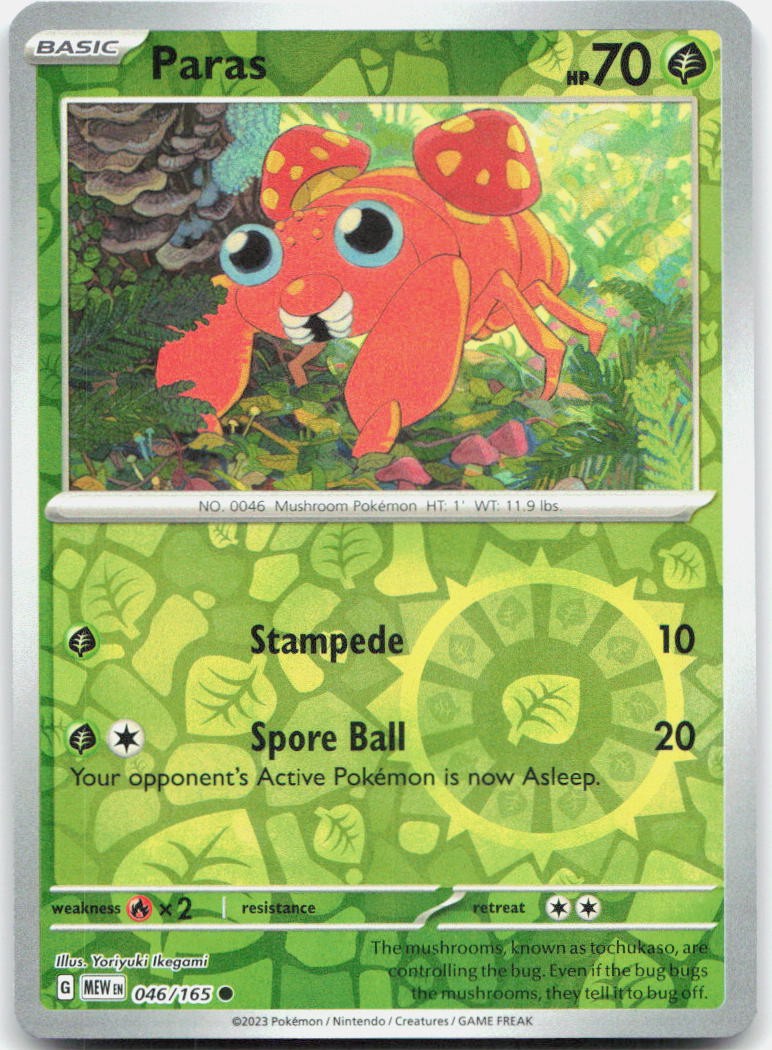 Paras 046/165 Common 151 Pokemon Reverse Holo Near Mint