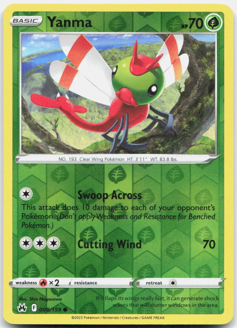 Yanma 008/159 Common Crown Zenith Pokemon Reverse Holo Near Mint
