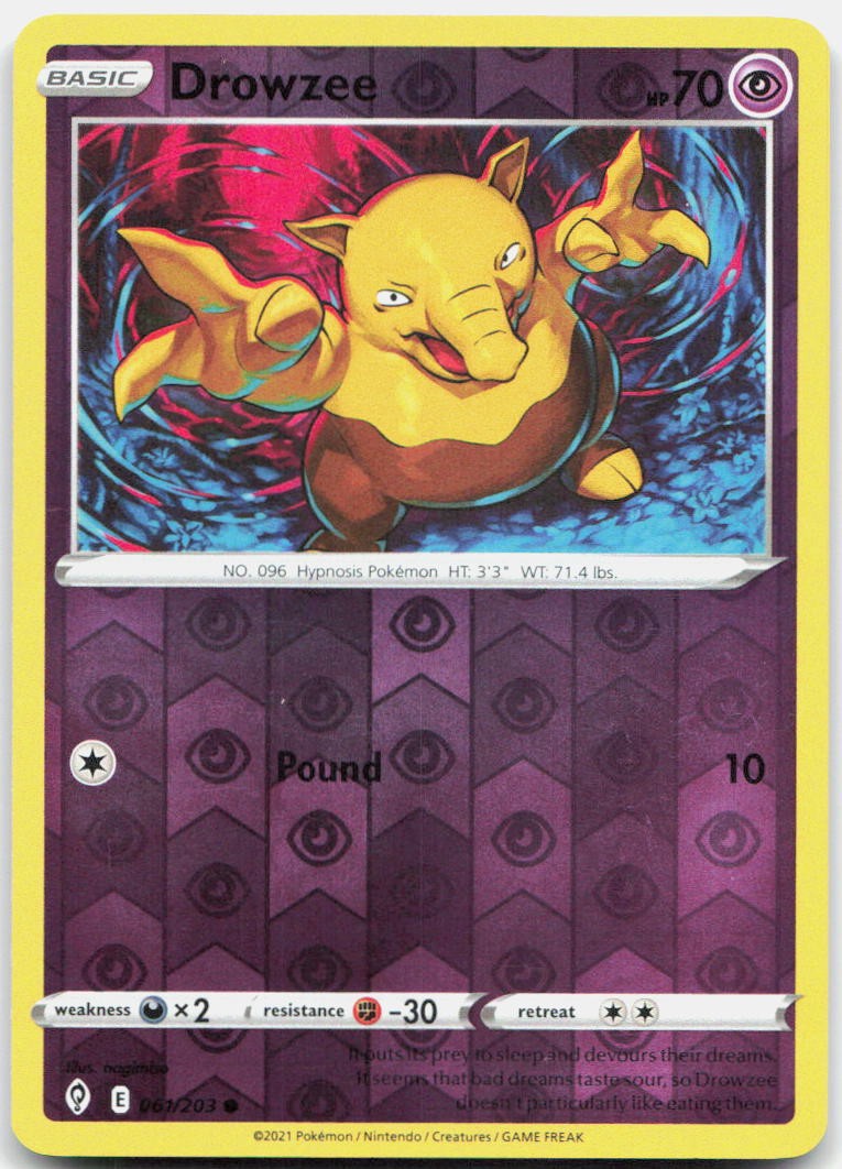 Drowzee Reverse Holo Common SWSH07: Evolving Skies 061/203 NM