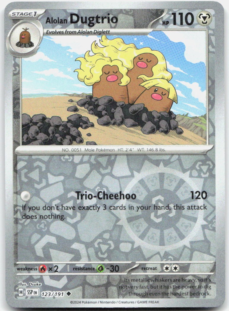 Alolan Dugtrio Reverse Holo Uncommon SV08: Surging Sparks 123/191 NM