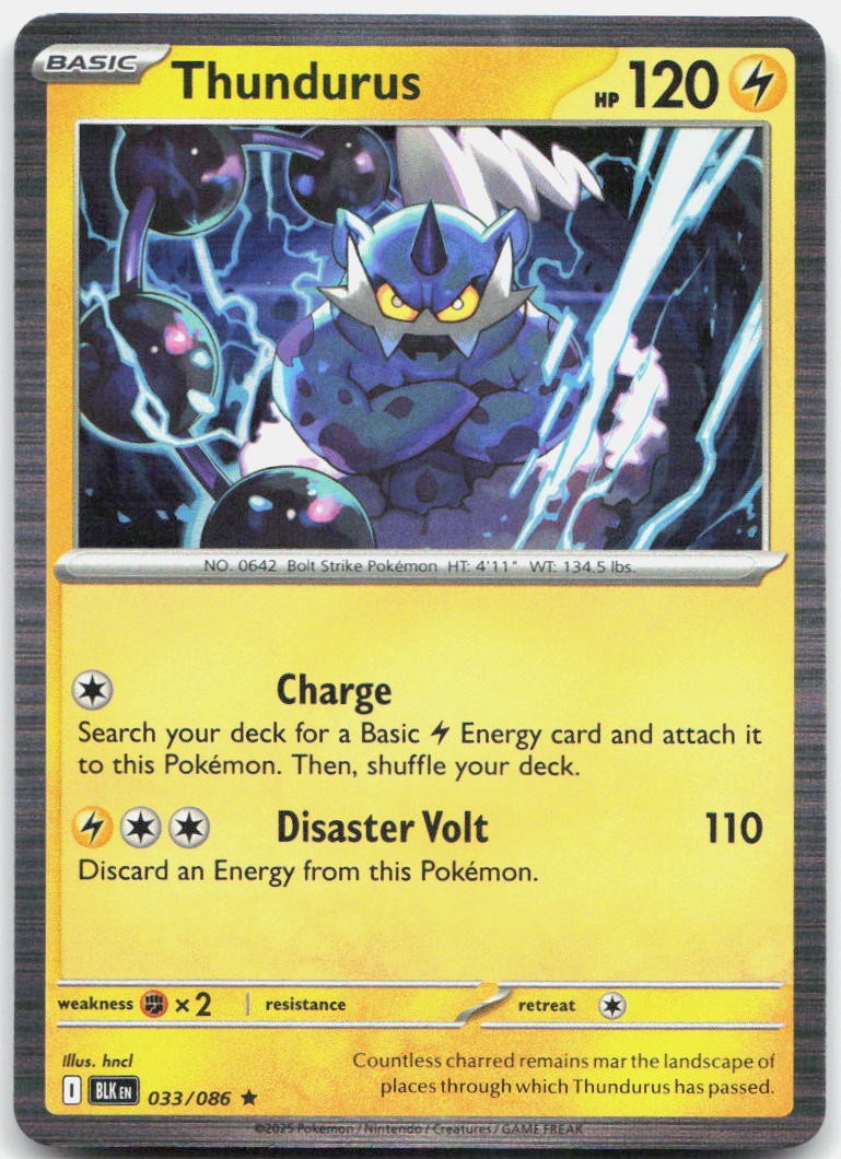 Thundurus 033/086 Holo Rare Black Bolt Pokemon Near Mint
