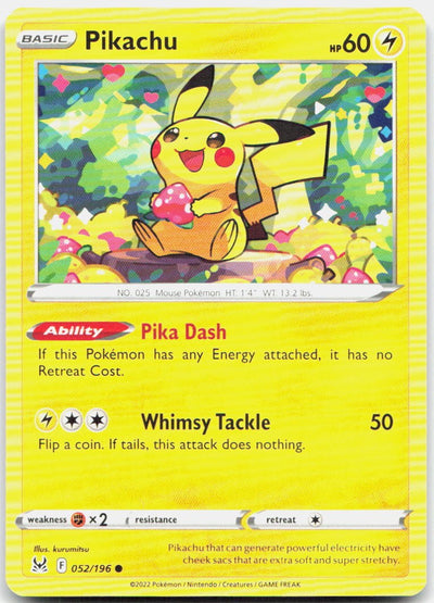 Pikachu 052/196 Common Lost Origin Pokemon Near Mint