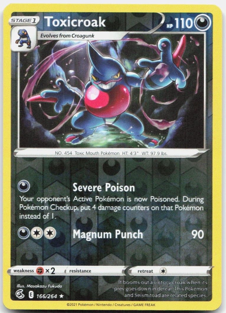 Toxicroak 166/264 Rare Fusion Strike Pokemon Reverse Holo Near Mint