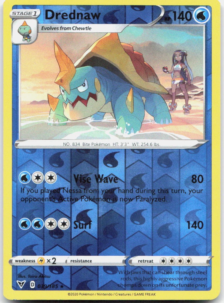 Drednaw 039/185 Rare Vivid Voltage Pokemon Reverse Holo Near Mint