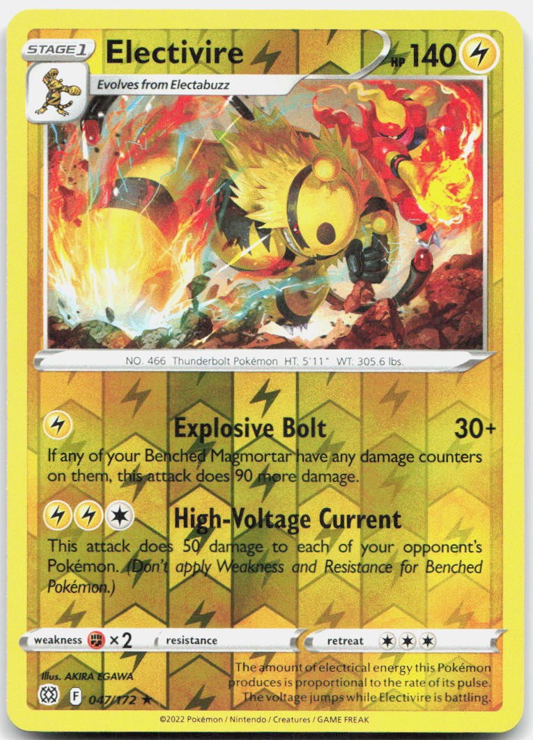 Electivire 047/172 Rare Brilliant Stars Pokemon Reverse Holo Near Mint