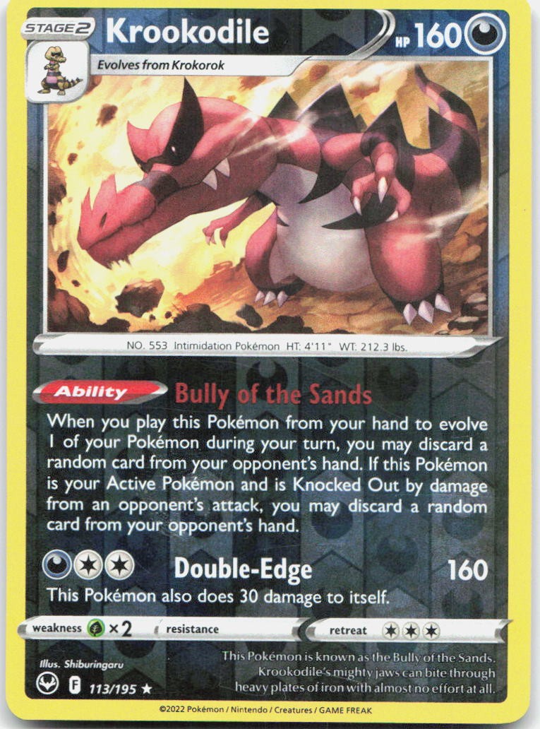 Krookodile 113/195 Holo Rare Silver Tempest Pokemon Reverse Holo Near Mint