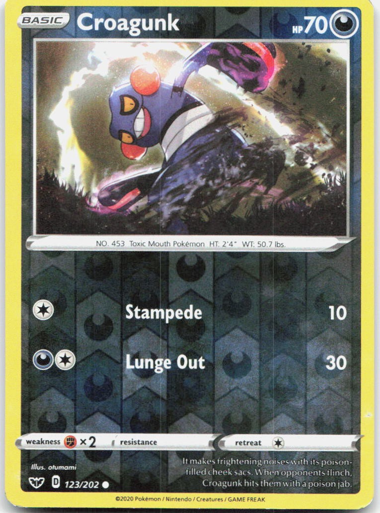 Croagunk 123/202 Common Sword & Shield Pokemon Reverse Holo Near Mint