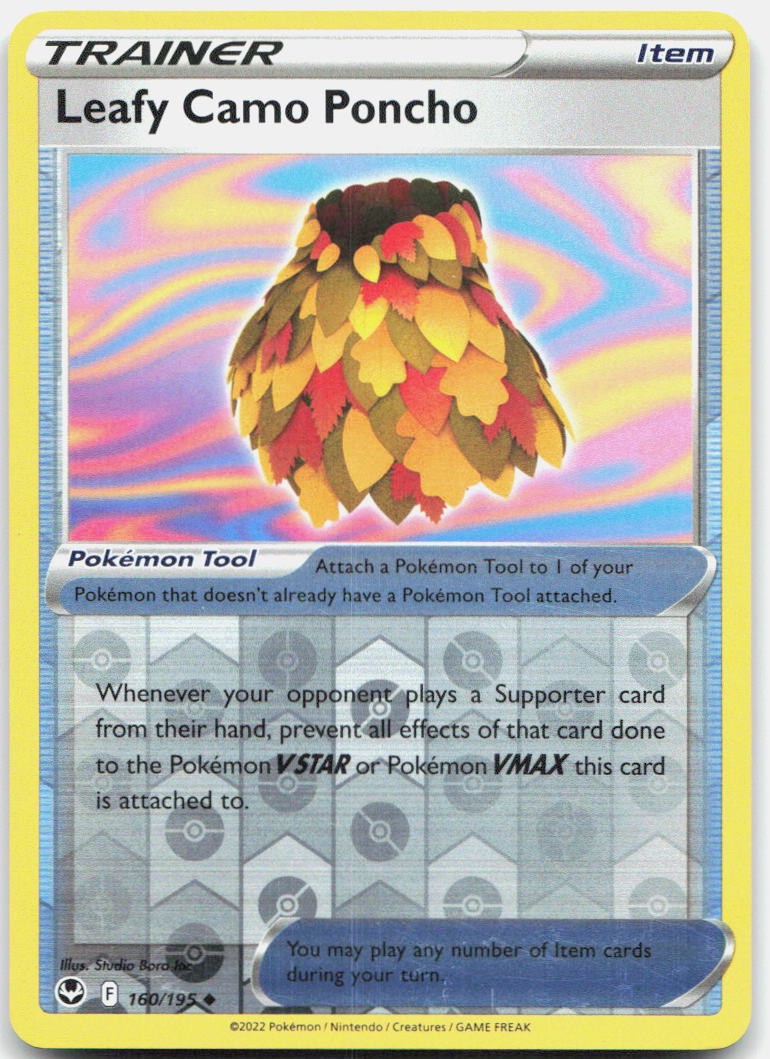 Leafy Camo Poncho 160/195 Uncommon Silver Tempest Pokemon Reverse Holo Near Mint
