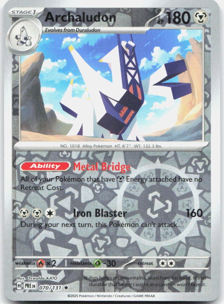 Archaludon 070/131 Rare Prismatic Evolutions Pokemon Reverse Holo Near Mint