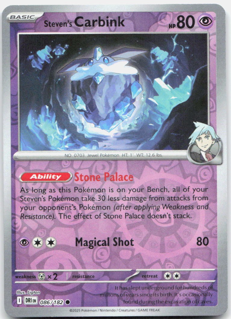 Steven's Carbink 086/182 Common Destined Rivals Pokemon Reverse Holo Near Mint
