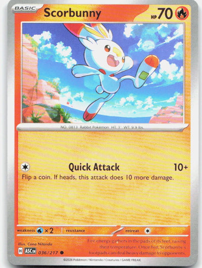 Scorbunny 036/217 Common Ascended Heroes Pokemon Near Mint