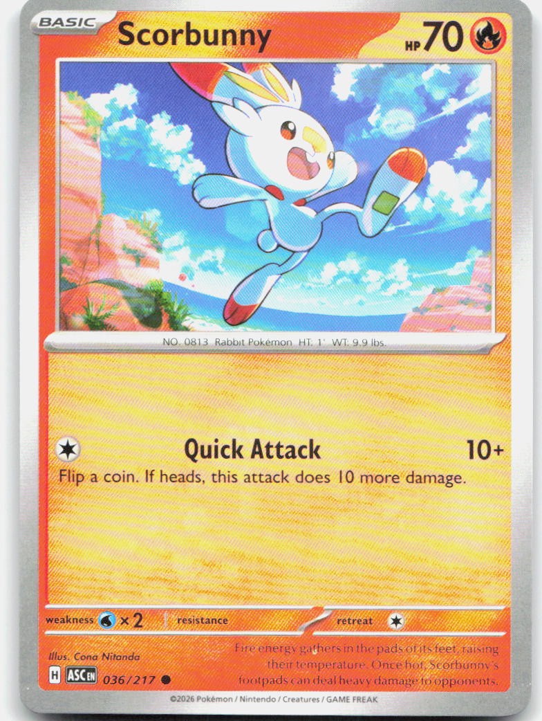 Scorbunny 036/217 Common Ascended Heroes Pokemon Near Mint