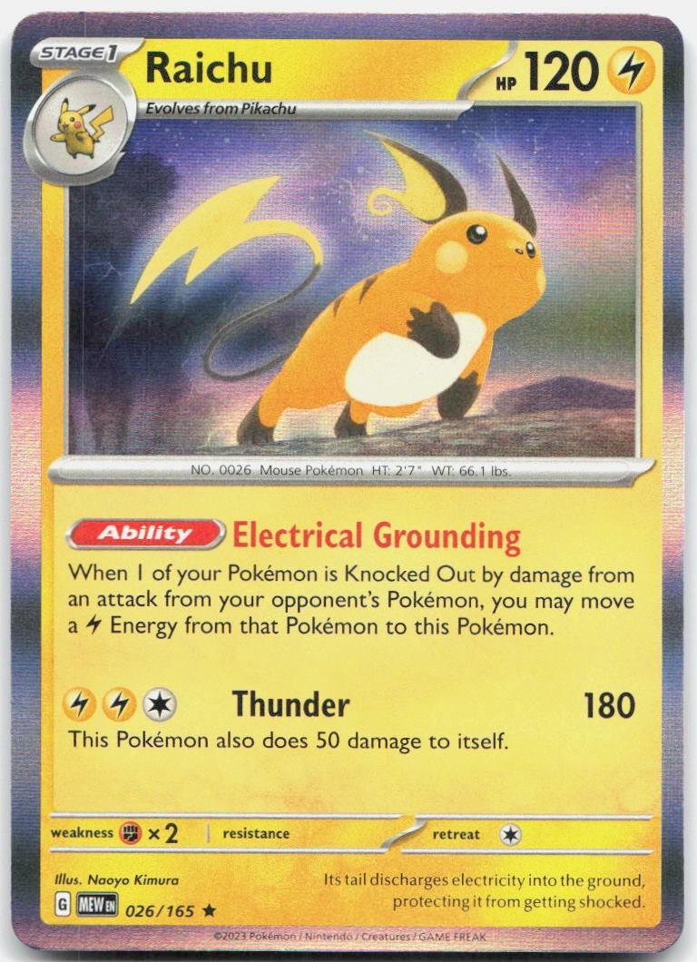 Raichu 026/165 Rare 151 Pokemon Holo Near Mint
