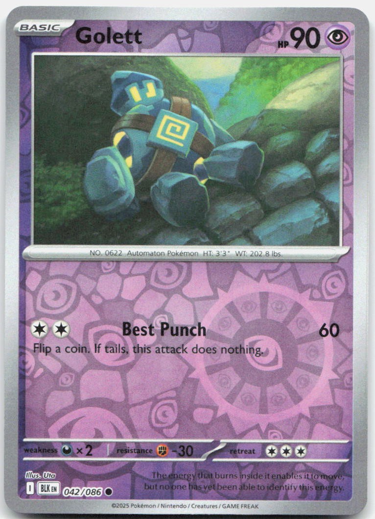 Golett Reverse Holo Common SV: Black Bolt 042/086 NM
