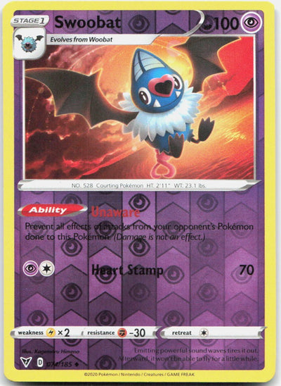 Swoobat 074/185 Uncommon Vivid Voltage Pokemon Reverse Holo Near Mint