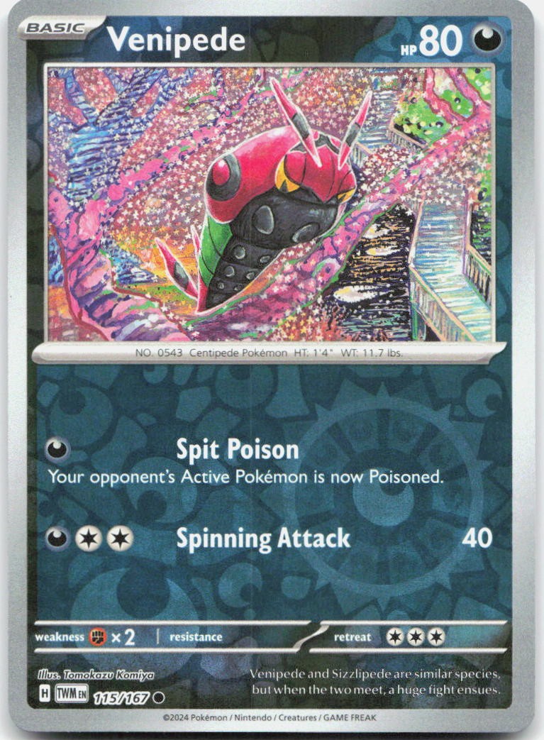 Venipede 115/167 Common Twilight Masquerade Pokemon Reverse Holo Near Mint
