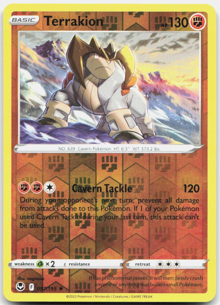 Terrakion 097/195 Rare Silver Tempest Pokemon Reverse Holo Near Mint