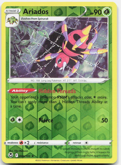 Ariados 004/195 Holo Rare Silver Tempest Pokemon Reverse Holo Near Mint
