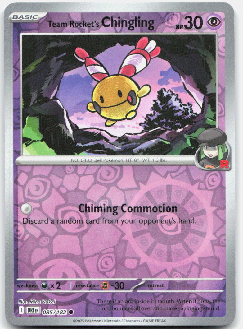 Team Rocket's Chingling 085/182 Common Destined Rivals Pokemon Reverse Holo NM