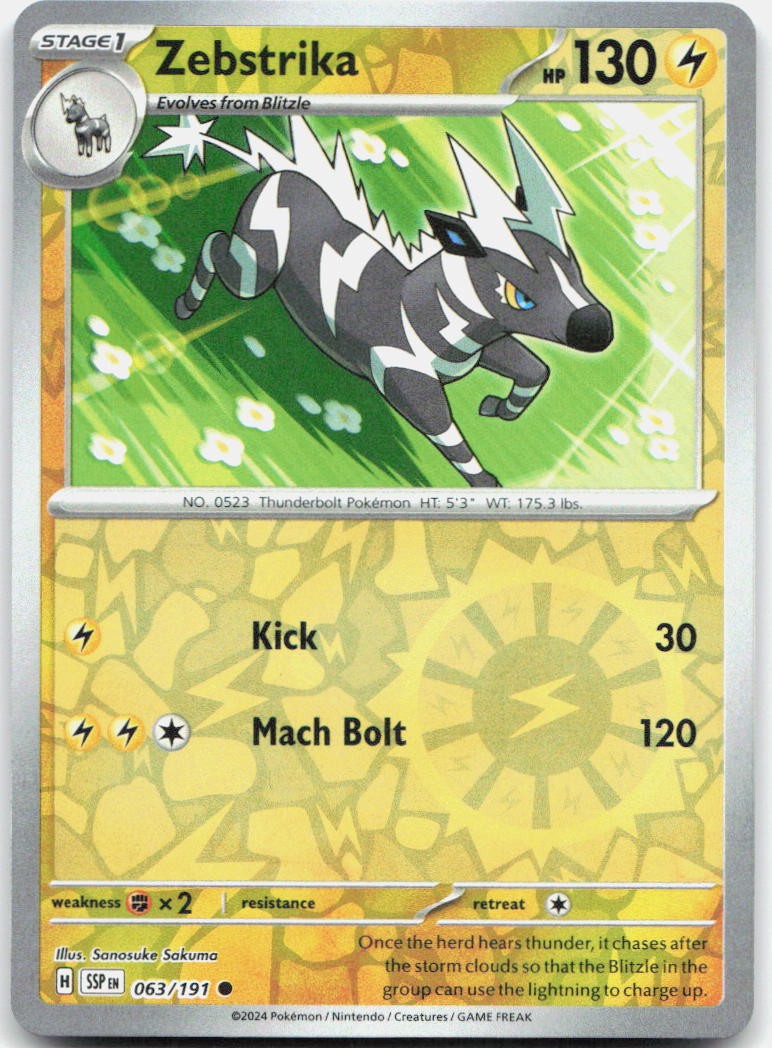 Zebstrika Reverse Holo Common SV08: Surging Sparks 063/191 NM