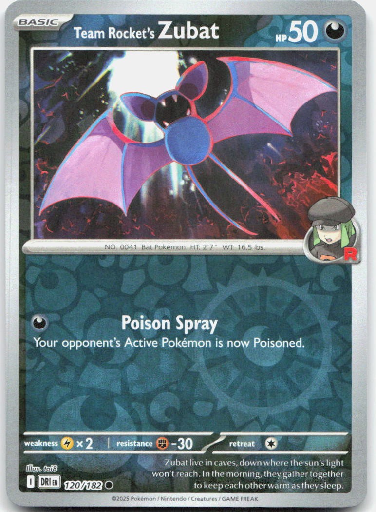 Team Rocket's Zubat 120/182 Common Destined Rivals Pokemon Reverse Holo NM