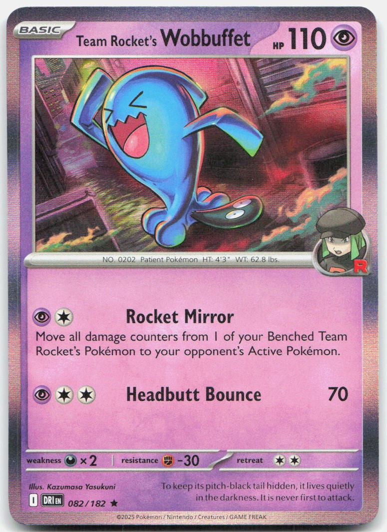 Team Rocket's Wobbuffet 082/182 Rare Destined Rivals Pokemon Holo Near Mint