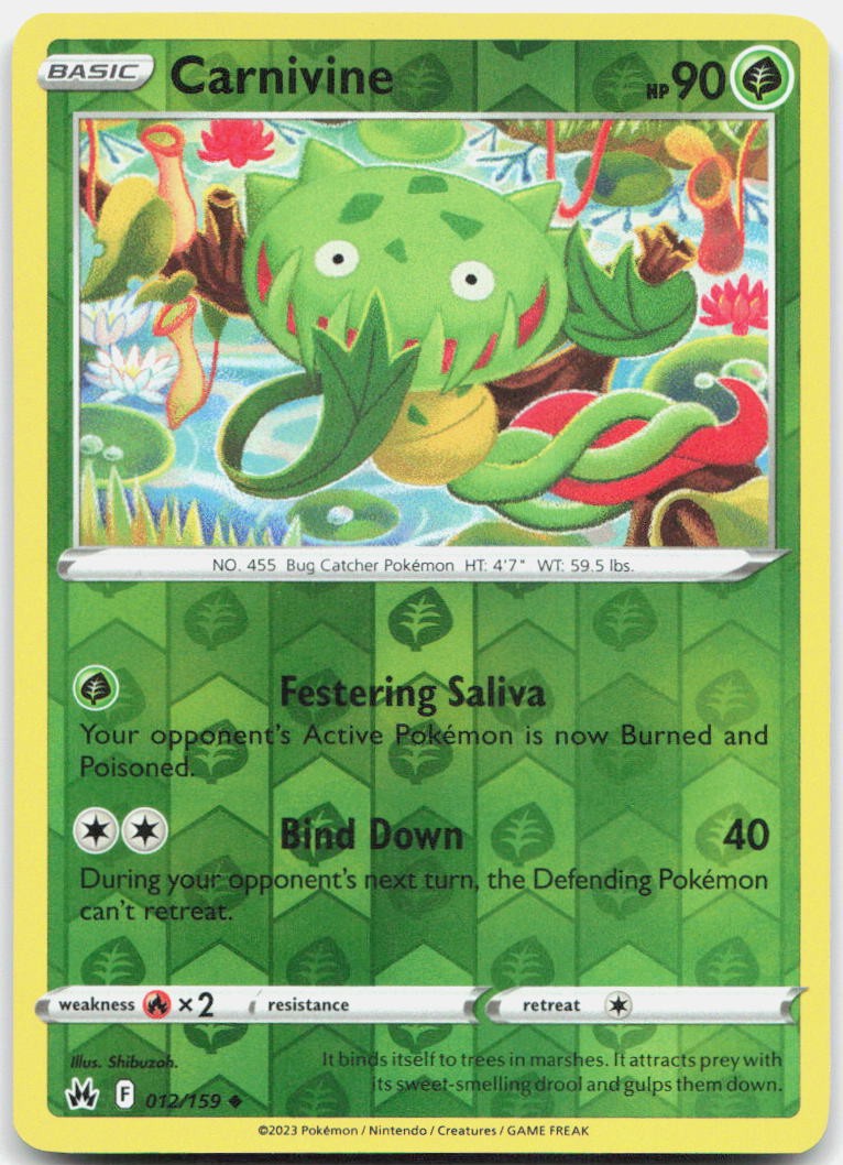 Carnivine 012/159 Uncommon Crown Zenith Pokemon Reverse Holo Near Mint