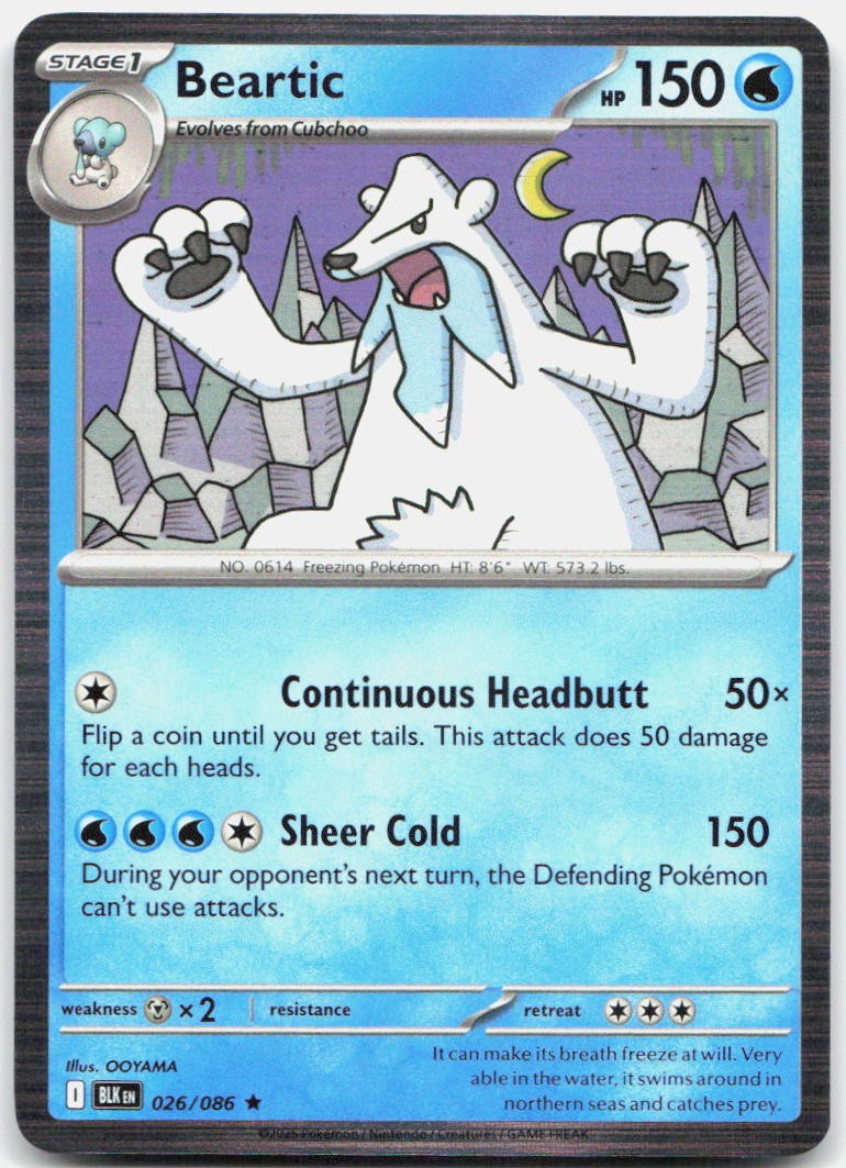 Beartic 026/086 Holo Rare Black Bolt Pokemon Near Mint