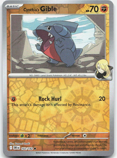 Cynthia's Gible 102/182 Common Destined Rivals Pokemon Reverse Holo Near Mint