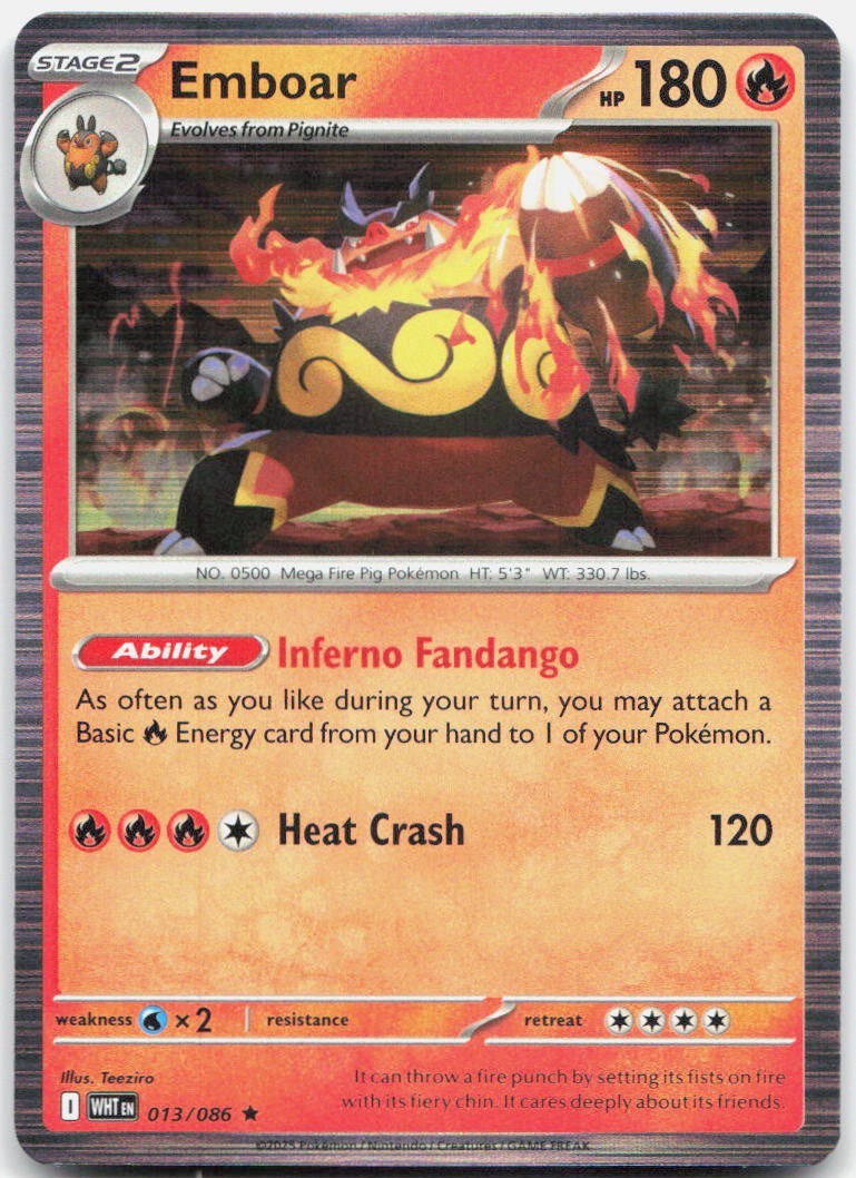 Emboar 013/086 Holo Rare White Flare Pokemon Near Mint