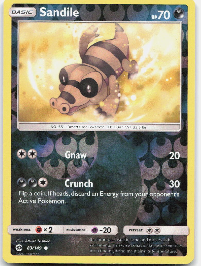 Sandile 83/149 Common SM Base Set Pokemon Reverse Holo Near Mint