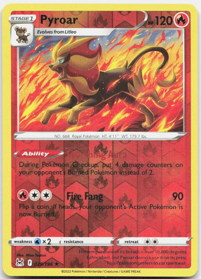 Pyroar 029/196 Holo Rare Lost Origin Pokemon Reverse Holo Near Mint