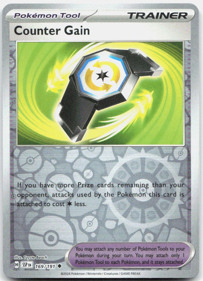 Counter Gain Reverse Holo Uncommon SV08: Surging Sparks 169/191 NM