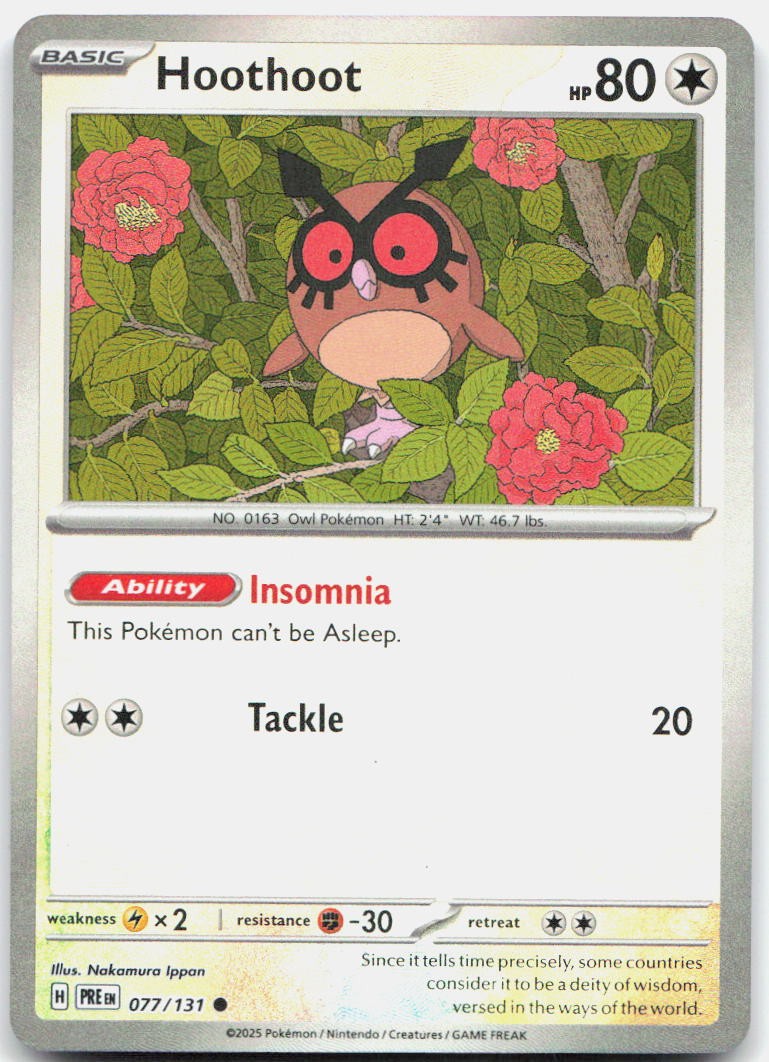 Hoothoot (Poke Ball Pattern) 077/131 Common Prismatic Evolutions Pokemon Holo NM