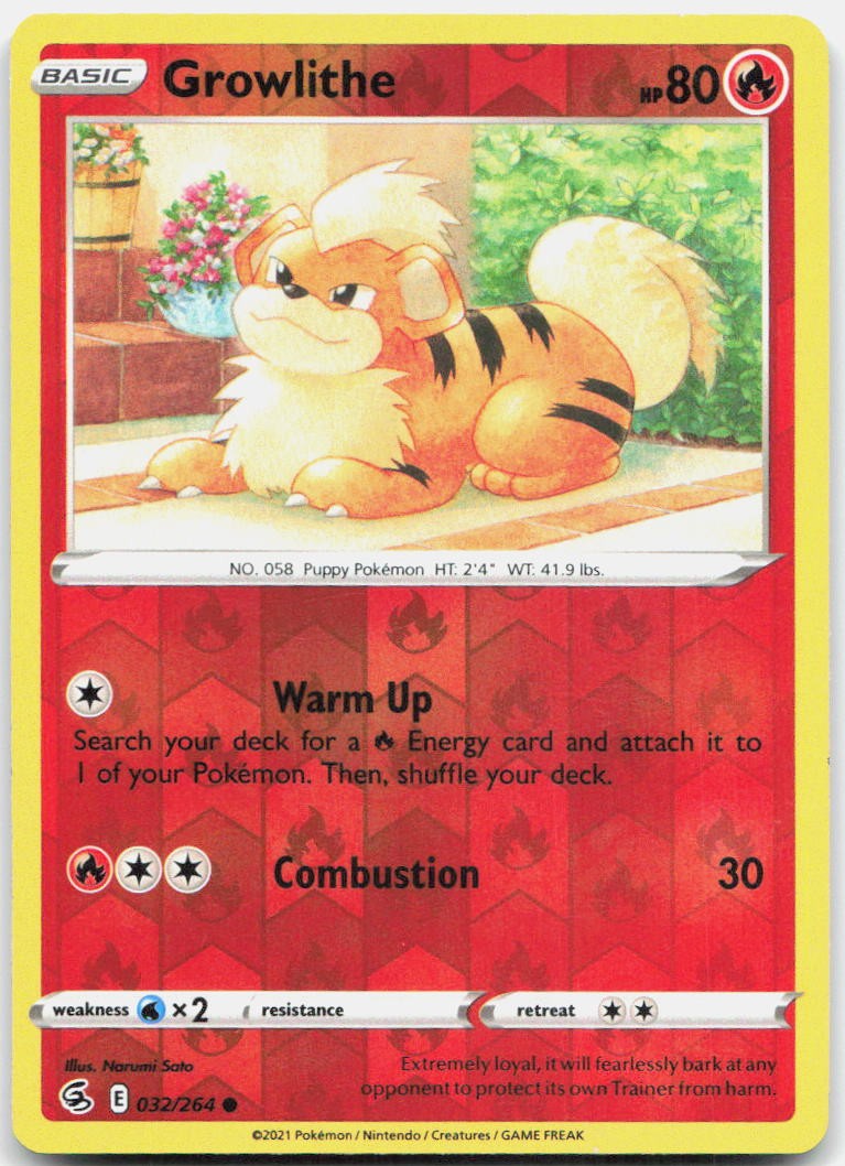 Growlithe 032/264 Common Fusion Strike Pokemon Reverse Holo Near Mint