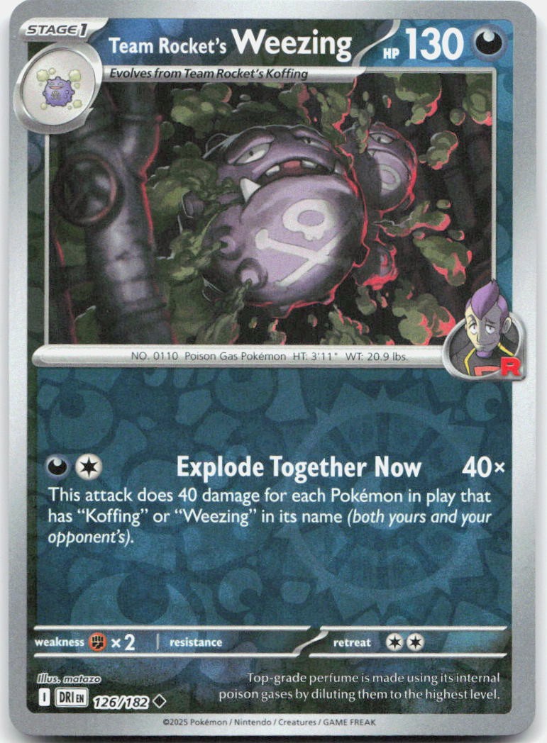 Team Rocket's Weezing 126/182 Uncommon Destined Rivals Pokemon Reverse Holo NM