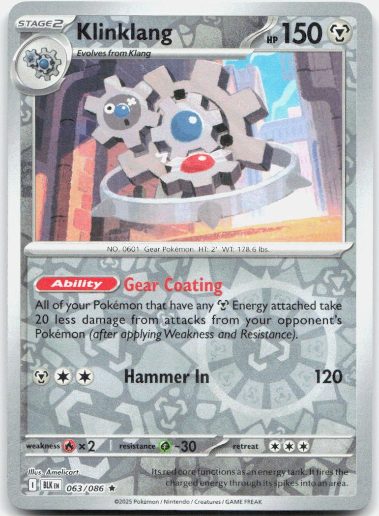Klinklang 063/086 Rare Black Bolt Pokemon Reverse Holo Near Mint