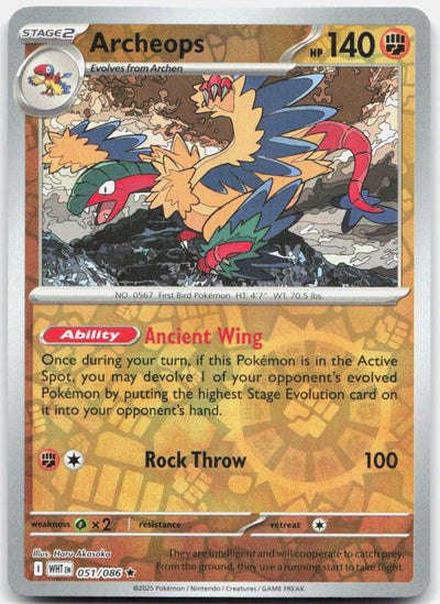 Archeops 051/086 Rare White Flare Pokemon Reverse Holo Near Mint