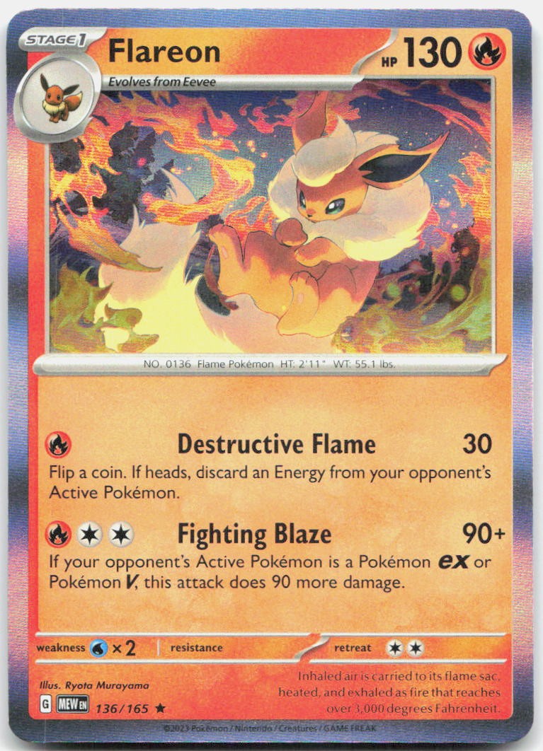 Flareon 136/165 Rare 151 Pokemon Holo Near Mint